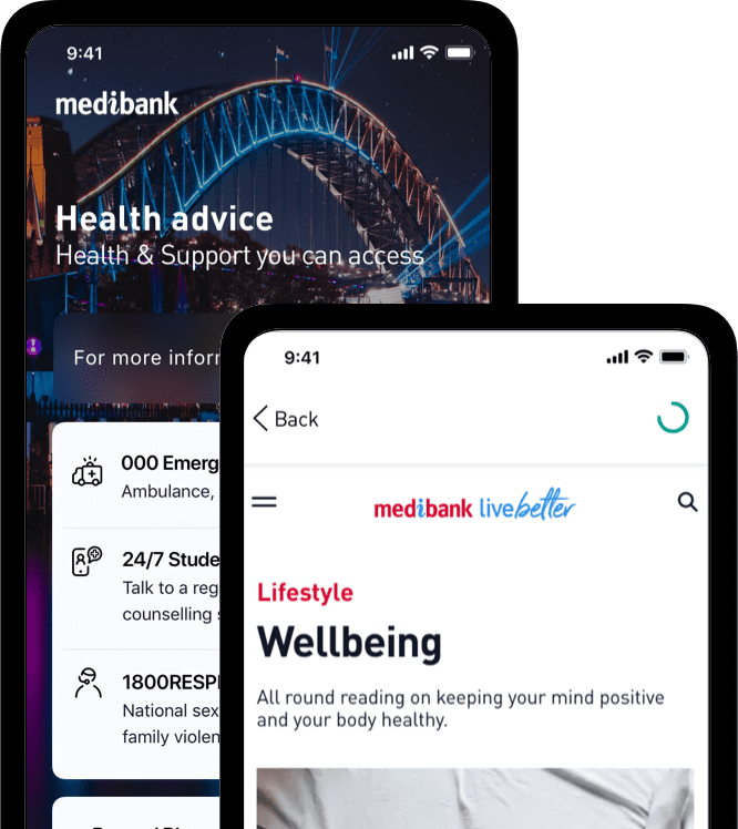 Two screenshots of Medibank's 24/7 Health and Support Line